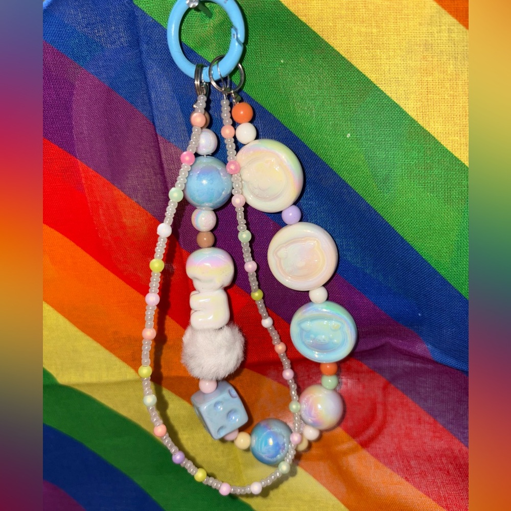 Colorful Beaded Keychain or phone chain with Pastel Accents
